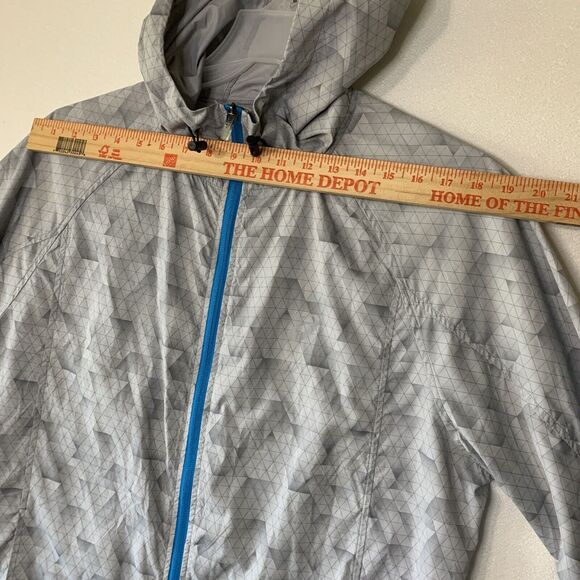 Asics Men Windbreaker Jacket Hood Water Wind Resistant Grey Large Pockets Zipper - Picture 4 of 16